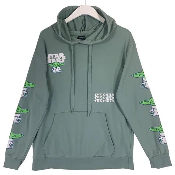 Star Wars logo Sage  green sweat shirt Hoodie with The Child Design size medium - Picture 1 of 10